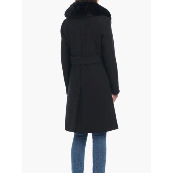 Kate Spade Wool Blend pea Coat Removable Faux Fur Collar Black NWT $320 Large - Picture 5 of 15